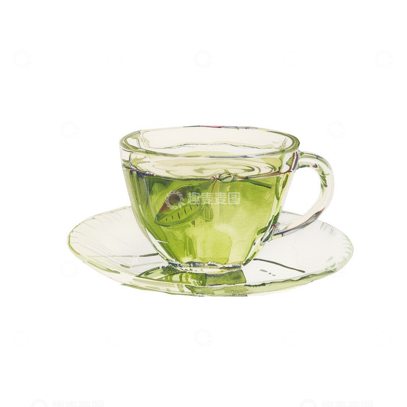 高清大图下载【趣麦麦图】水彩风格绿茶
