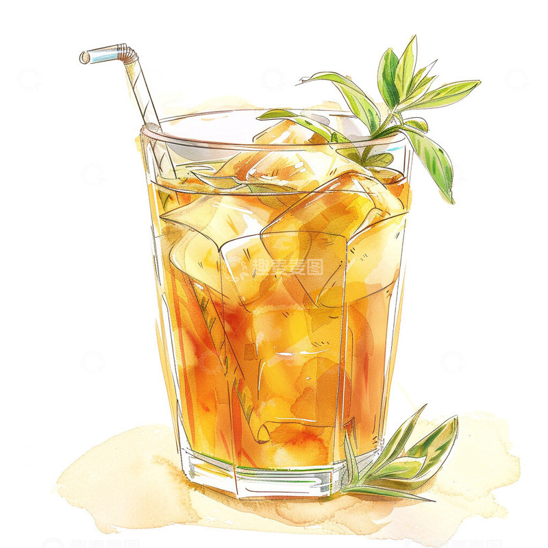 高清大图下载【趣麦麦图】冰红茶水彩风