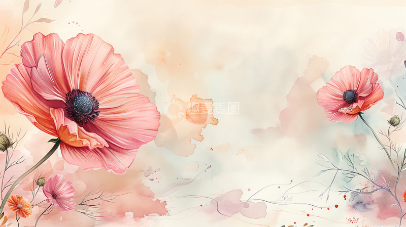 高清大图下载【趣麦麦图】淡雅小清花朵水彩装饰插画背景