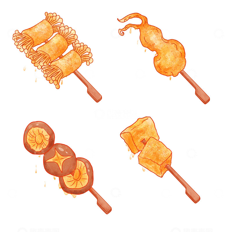 源文件下载【趣麦麦图】麻辣烧烤鱿鱼金针菇