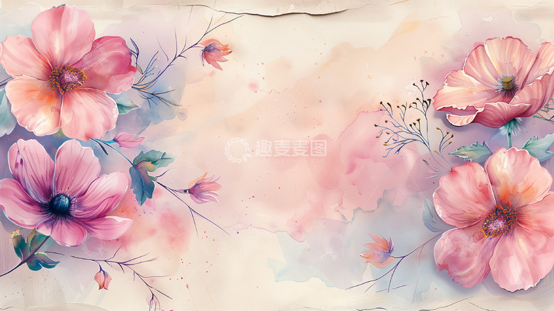 高清大图下载【趣麦麦图】淡雅小清花朵水彩装饰画背景