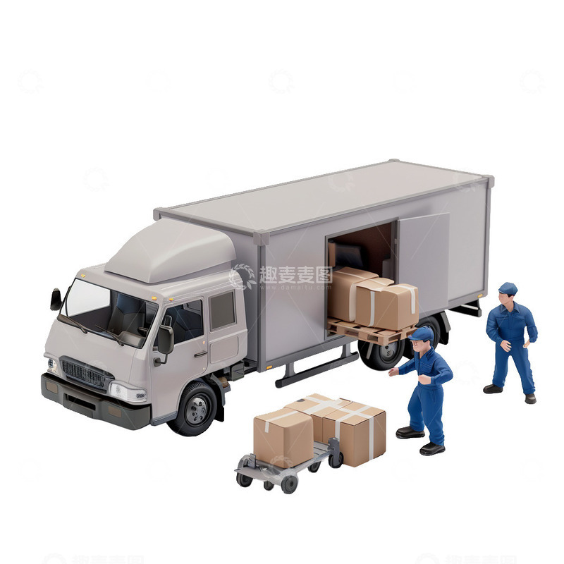 高清大图下载【趣麦麦图】工人正在往货车上搬运纸箱