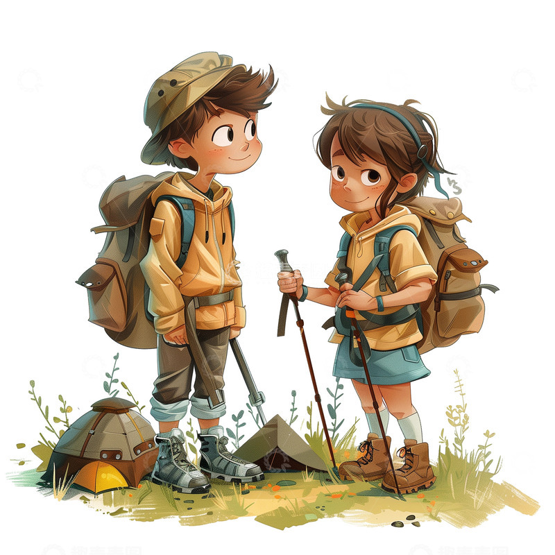 高清大图下载【趣麦麦图】小男孩春天露营踏青旅游