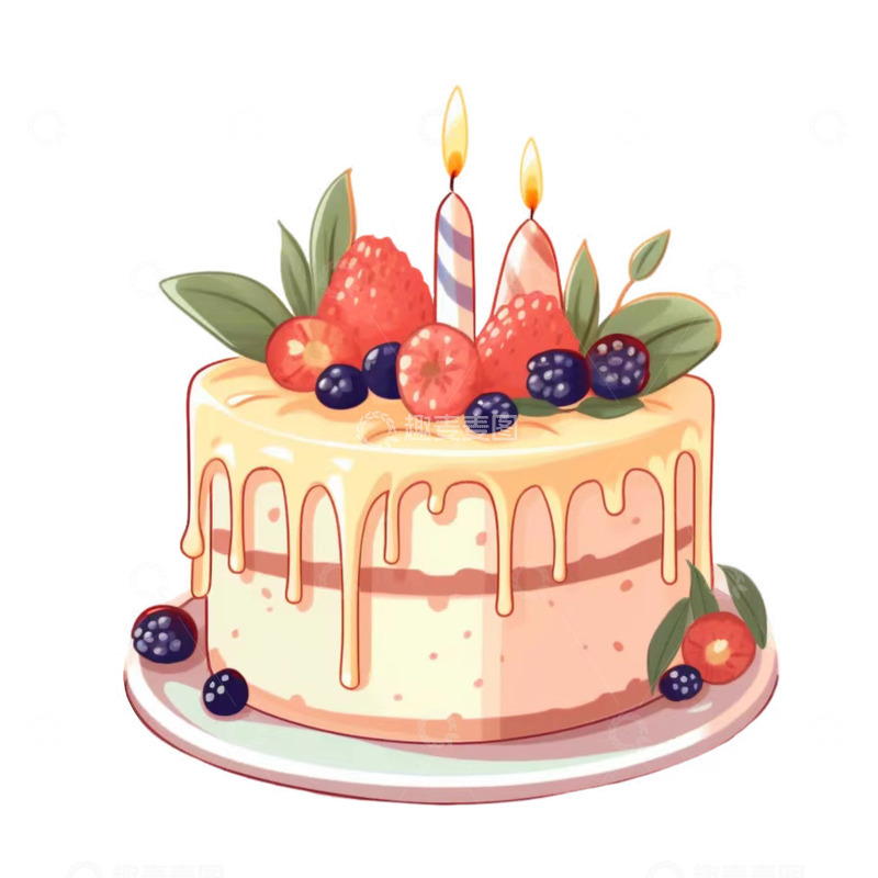 高清大图下载【趣麦麦图】生日蛋糕手绘插画