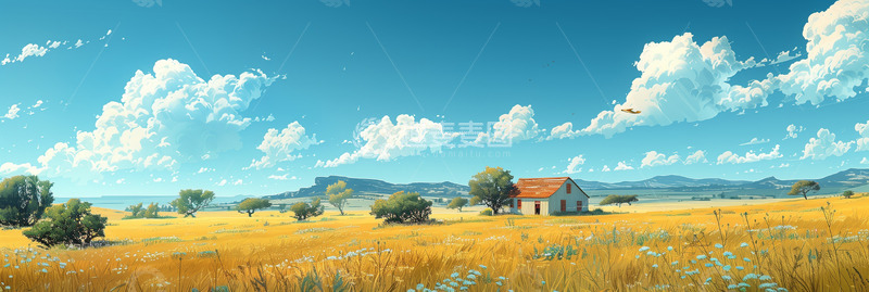 高清大图下载【趣麦麦图】唯美秋天田园风景插画背景