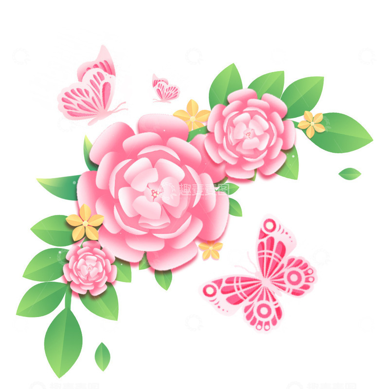 源文件下载【趣麦麦图】春天女神节剪纸风花朵元素