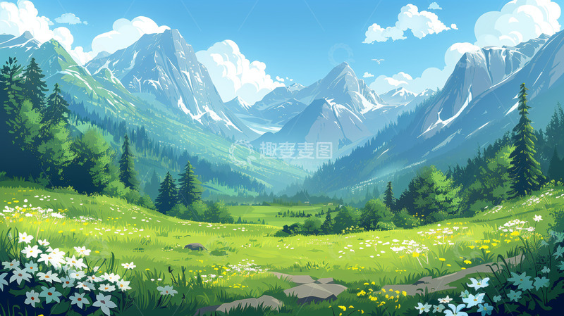 高清大图下载【趣麦麦图】春天户外风景手绘
