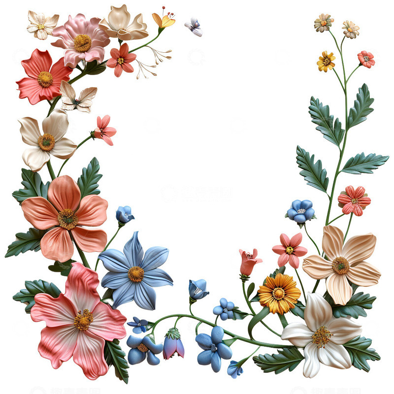 高清大图下载【趣麦麦图】花环花朵边框3