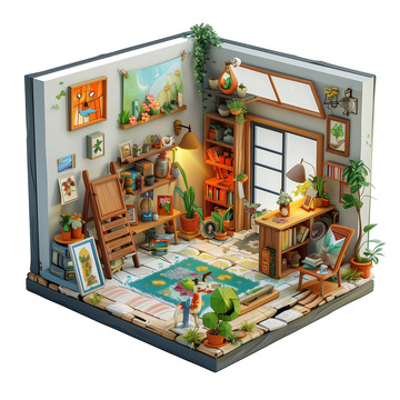 3D等距建模书房画室元素