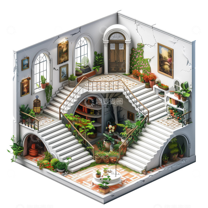 高清大图下载【趣麦麦图】3D等距书房工作室元素