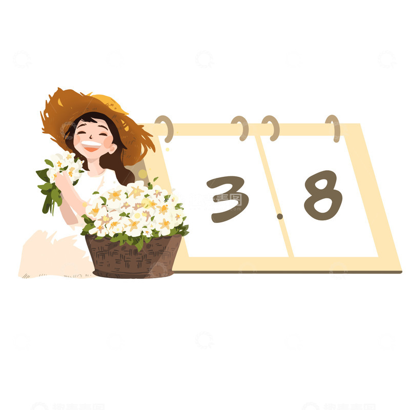 源文件下载【趣麦麦图】三八妇女节女神节日历花篮插画