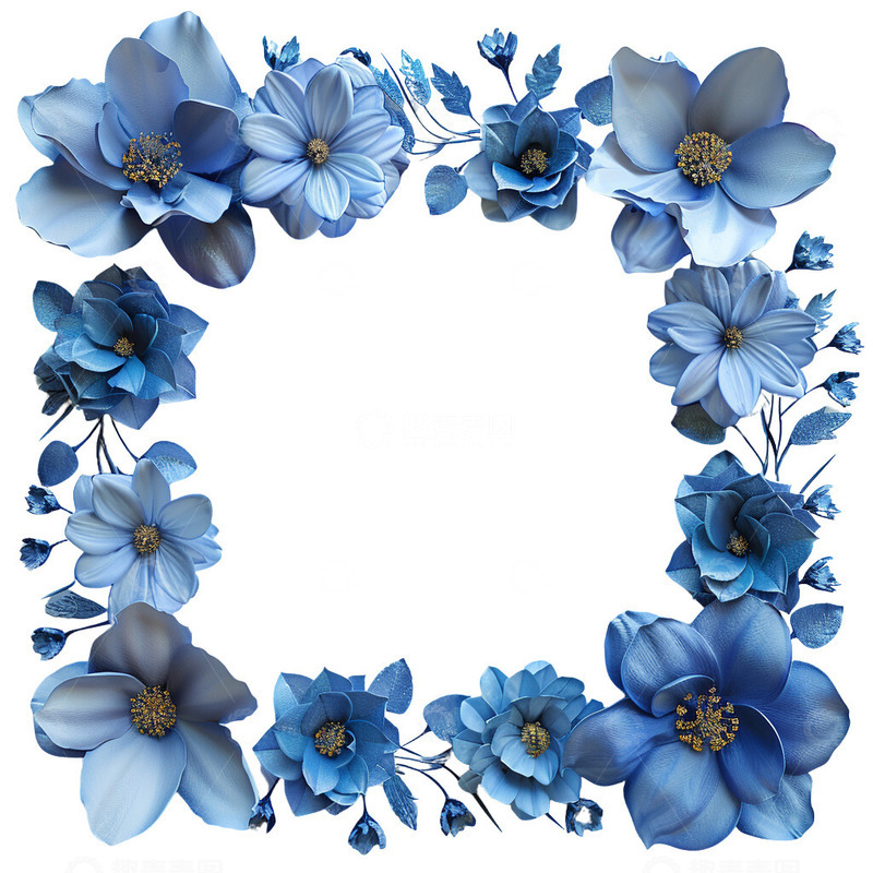 高清大图下载【趣麦麦图】蓝色花环花朵边框
