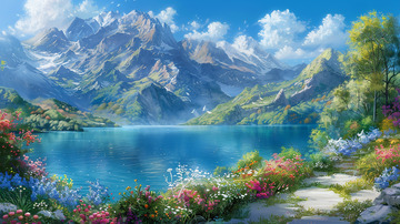 春天户外湖边风景背景图