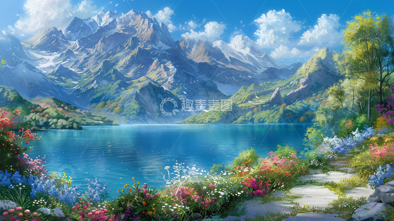 春天户外湖边风景背景图