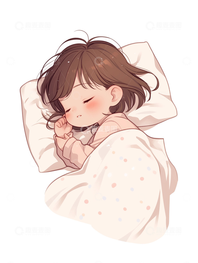 高清大图下载【趣麦麦图】卡通手绘小女孩睡觉素材