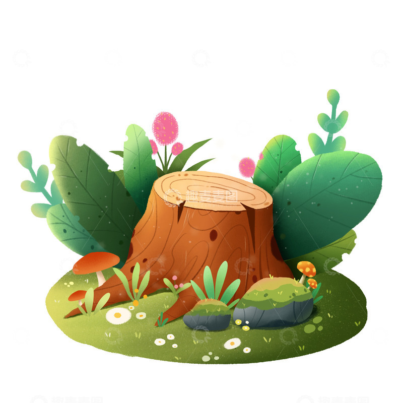 源文件下载【趣麦麦图】春天木桩小场景元素