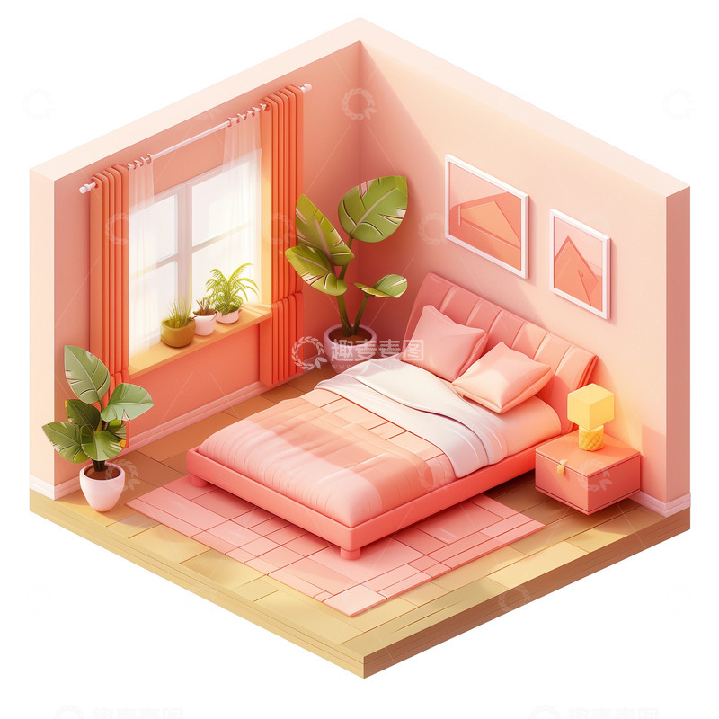 高清大图下载【趣麦麦图】3D等距建模书房卧室元素