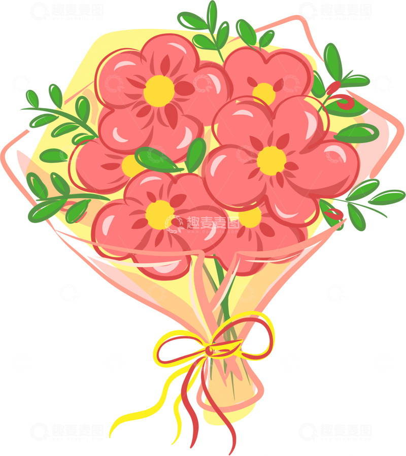 源文件下载【趣麦麦图】妇女节手绘粉色花束装饰