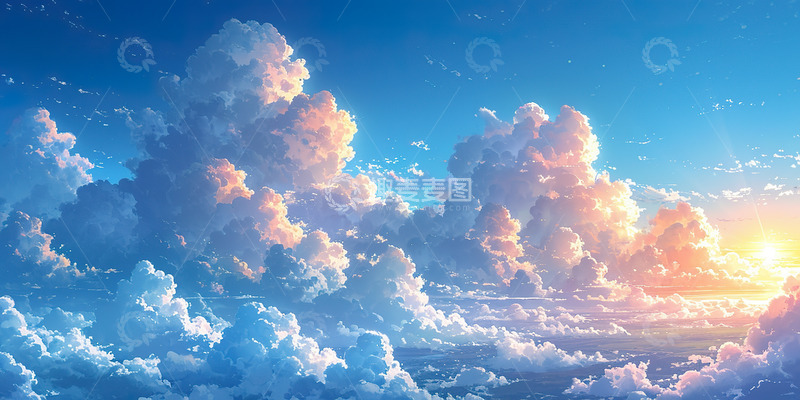 高清大图下载【趣麦麦图】云彩蓝色天空插画背景