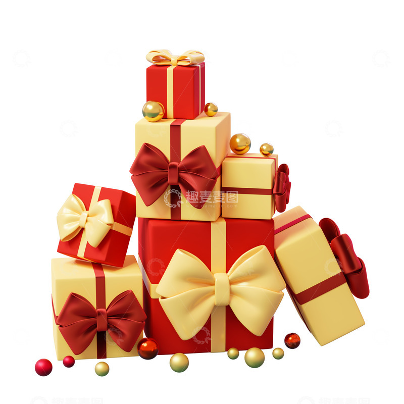 源文件下载【趣麦麦图】3D促销礼品盒堆装饰元素