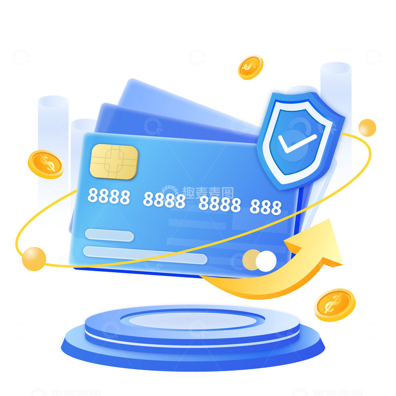 源文件下载【趣麦麦图】蓝色科技金融银行卡安全装饰插画元素