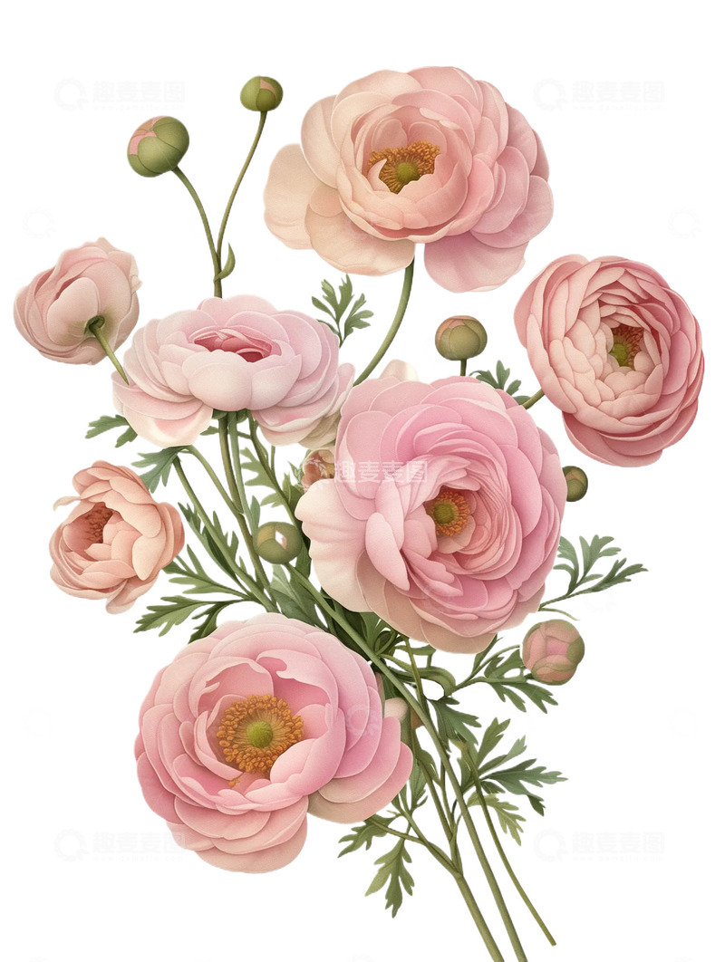 源文件下载【趣麦麦图】粉色毛茛花免扣图案素材