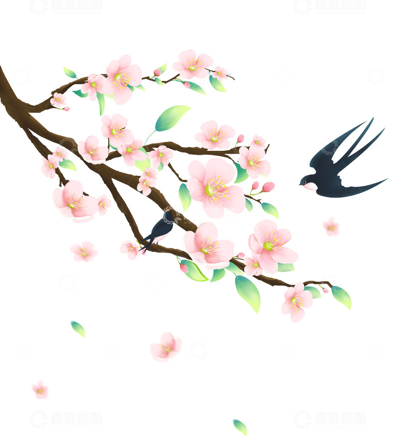 国潮春天唯美樱花桃花燕子海报装饰元素