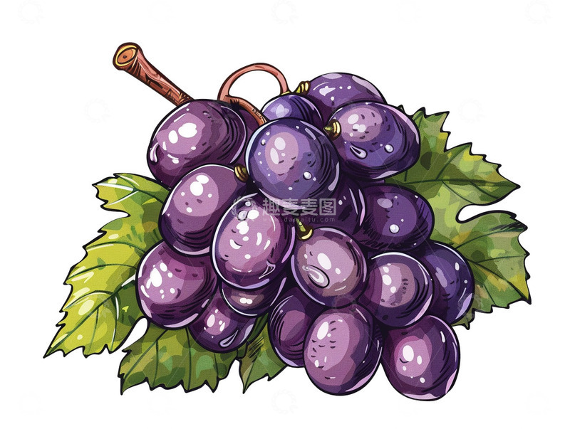 高清大图下载【趣麦麦图】手绘葡萄卡通插画