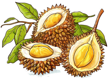 手绘榴莲卡通插画