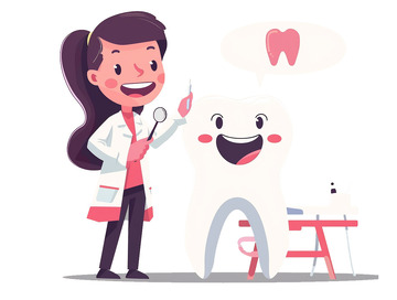 牙医检查牙齿卡通插画