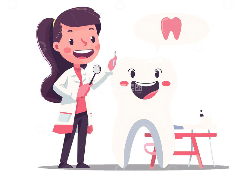 高清大图下载【趣麦麦图】牙医检查牙齿卡通插画