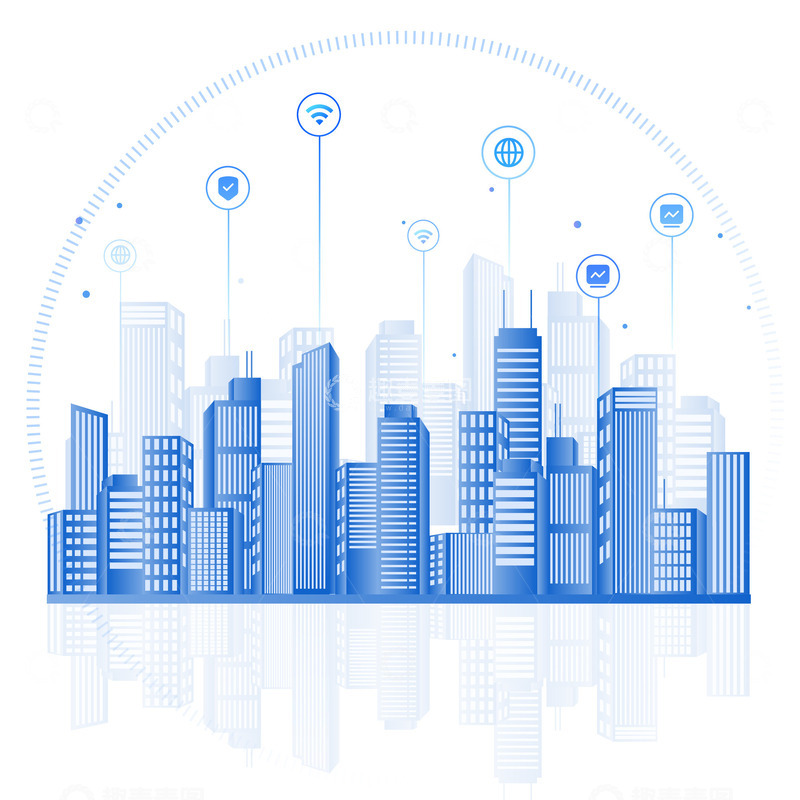 源文件下载【趣麦麦图】蓝色互联网建筑5G信号数据城市纹理元素
