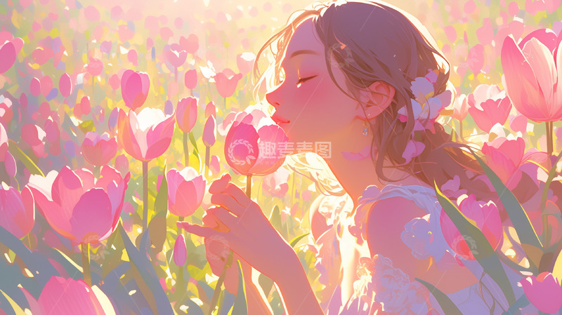 高清大图下载【趣麦麦图】女神节妇女节抱鲜花女神