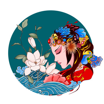 手绘戏曲人物国风插画