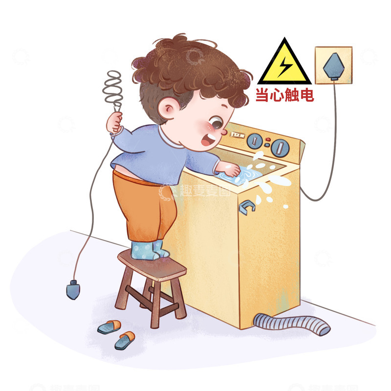 手绘插画贪玩的小男孩教育安全危险行为