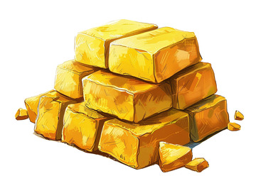 手绘风格金砖堆财富