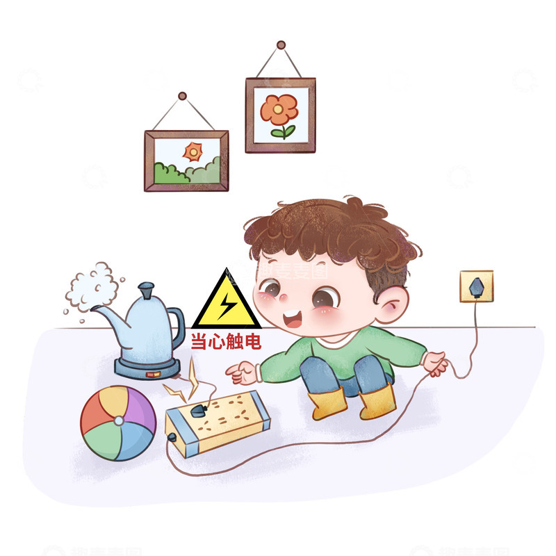 手绘插画贪玩的小男孩安全教育危险行为