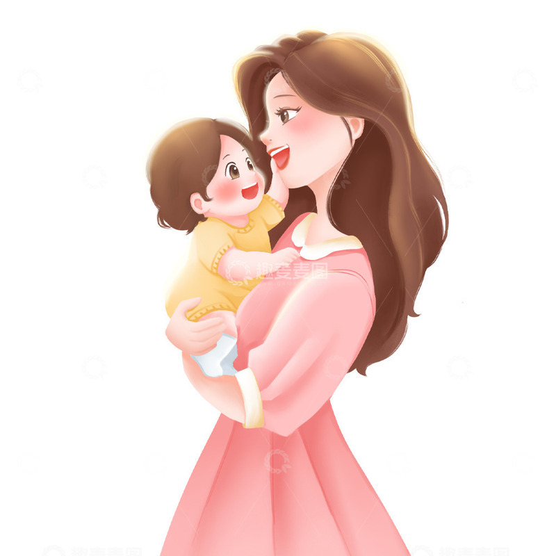 源文件下载【趣麦麦图】母亲节母亲怀抱婴儿厚涂插画元素