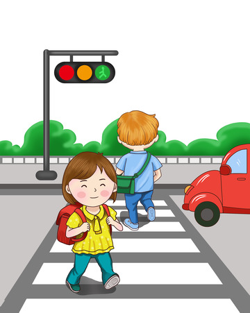 中小学生安全过马路走斑马线