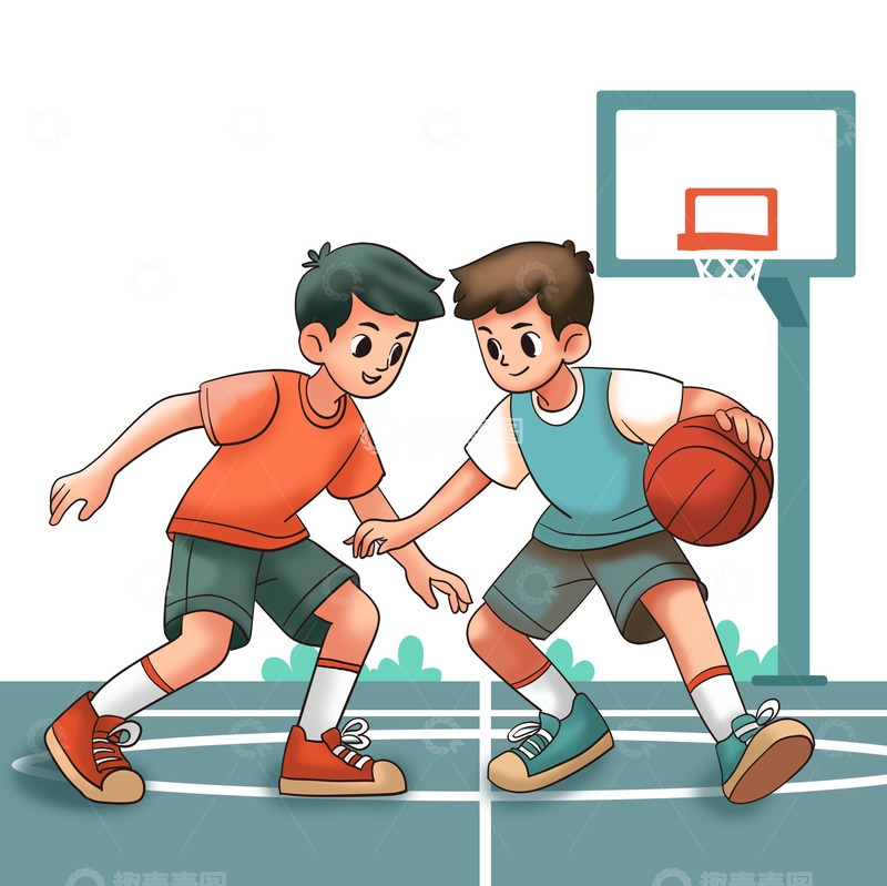 源文件下载【趣麦麦图】男孩在球场打篮球