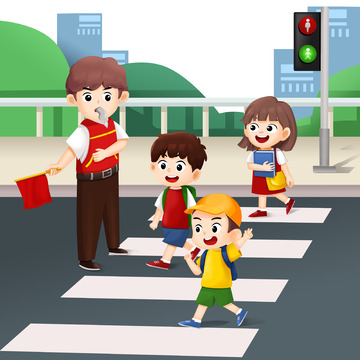 小学生安全教育日安全过马路小场景