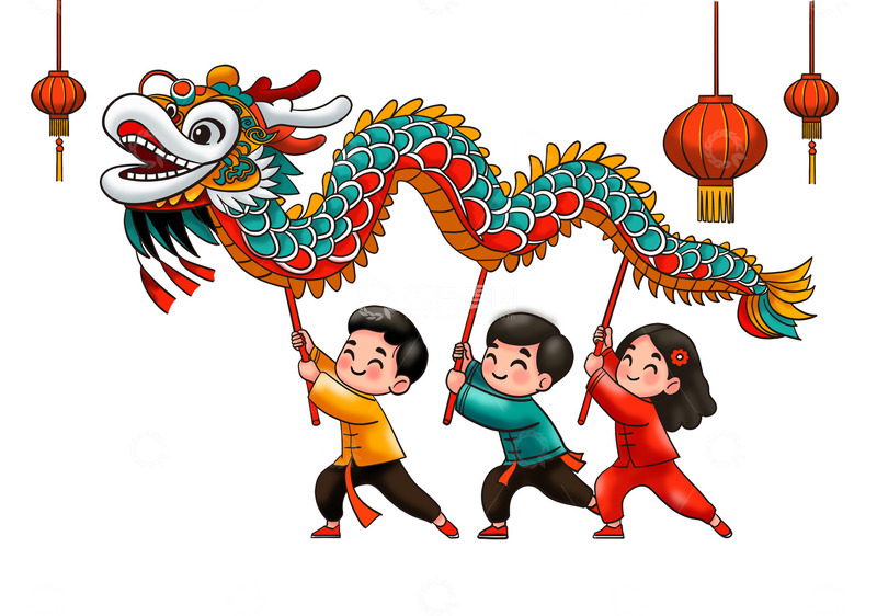 源文件下载【趣麦麦图】春节舞龙庆祝节日