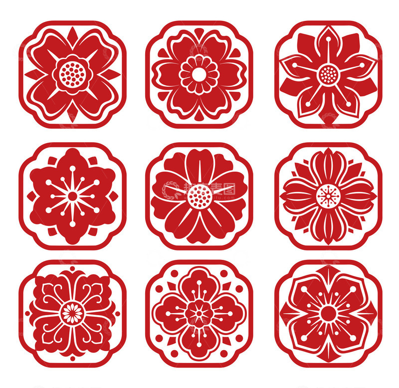 源文件下载【趣麦麦图】中国风窗花传统花纹图案矢量装饰元素