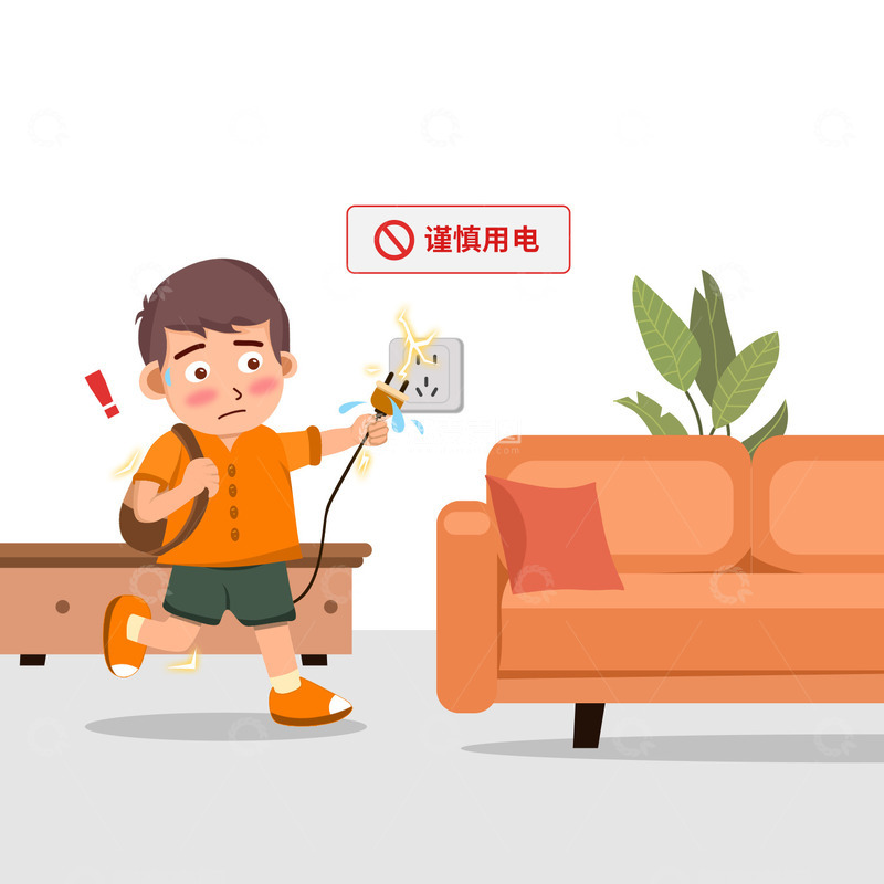 禁止带水插插排触电安全