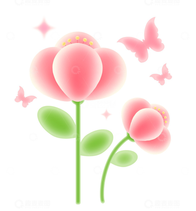 春天弥散风花朵蝴蝶盛开元素