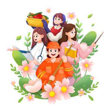 38妇女节女性劳动者职业人物形象