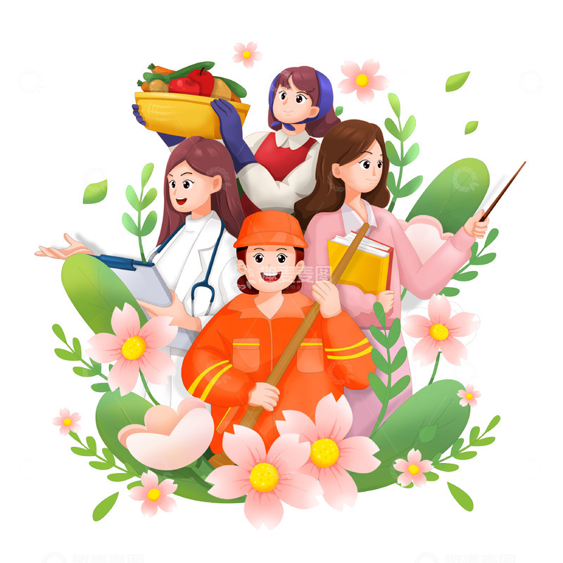 源文件下载【趣麦麦图】38妇女节女性劳动者职业人物形象