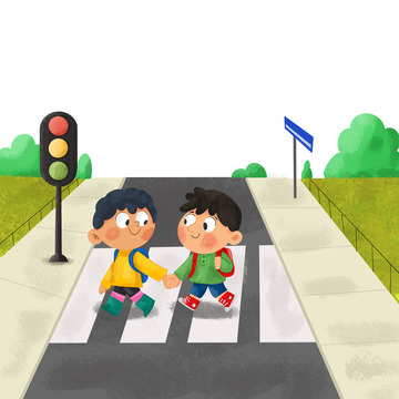 过马路安全过马路学生红绿灯斑马线