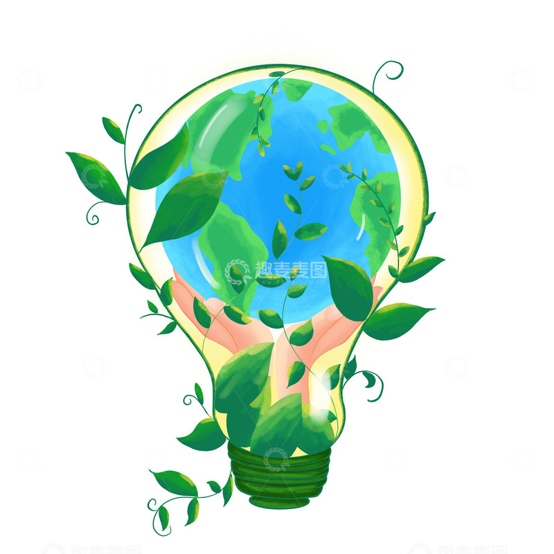 源文件下载【趣麦麦图】-灯泡创意地球手绘绿色环保