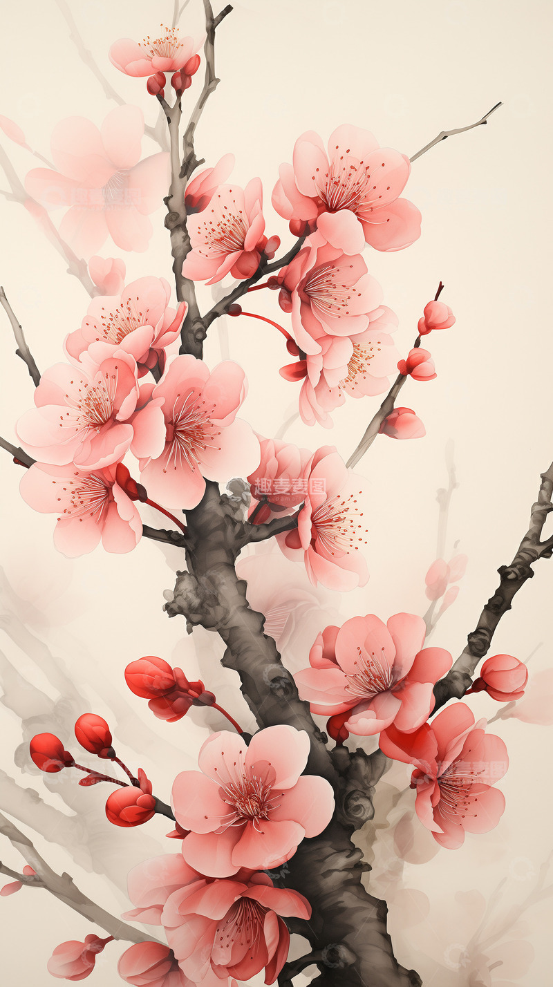 高清大图下载【趣麦麦图】水墨画梅花和山水装饰画